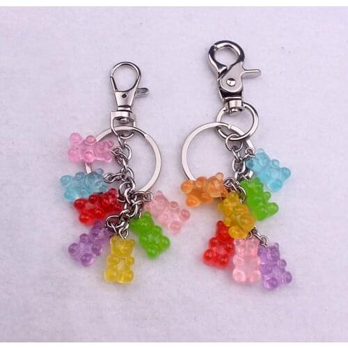 1PC Women Keychain Gummy Bear Handbag Keyring Flatback Resin Pendant Charms Colorful Women Accessories