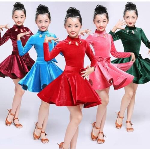 2018 girls latin dresses for dancing ballroom dance dress rumba samba velvet children samba cha cha tango skirt standard salsa