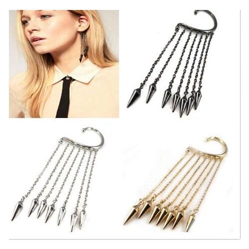24pcs Free Shipping wholesale Fashion Punk Ear Cuff tassels metal Rivent earrings Ear Clip Bullet hook Earring