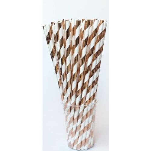 25pcs Rose Gold/Bronzing Stripes Dots Color Paper Straws Wedding Kids Birthday Disposable Tableware Party Decoration Supplies