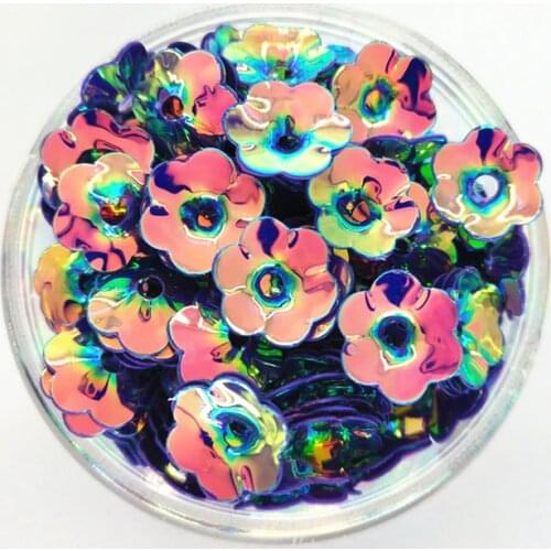 50g/lot PVC Sequins 10mm Flower Center Hole Plum Blossom Cup Loose Paillette Wedding Garment Decoration Shining Dark Purple
