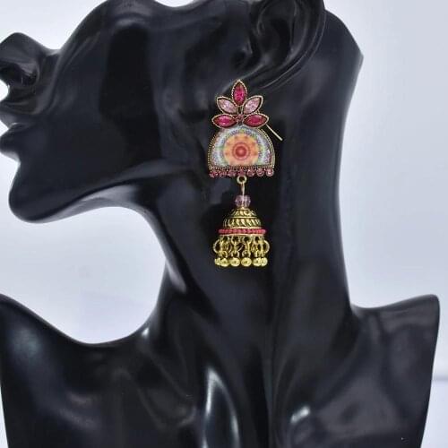 Afghan Vintage Gold Metal Crystal Beads Flower Indian Jhumki Jhumka Earrings Bohemia Party Jewelry pendientes Gypsy Tribal