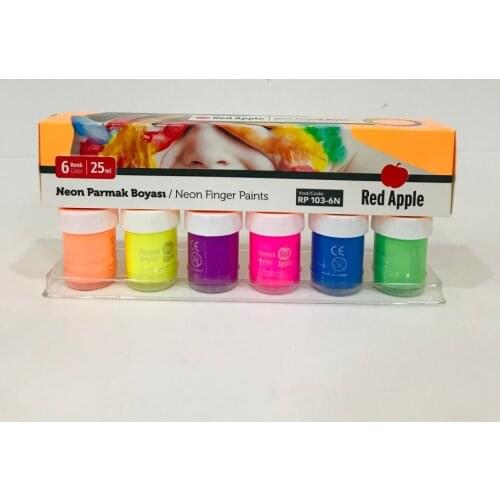 Finger Paint EN71 Safe For Kids 25 Ml 6 Neon Colors Red Apple Appropriate For Paper, Wood, cardboard Surfaces