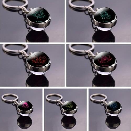 Cartoon 12 Constellations Key Chain Cancer Aries Taurus Gemini Sagittarius Capricorn Aquarius Pattern Glass Ball Keychains