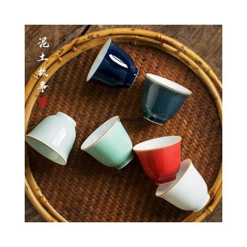 50ml Chinese Retro Style Ceramic Tea Cup Wine Cup Tea Set Chinese Porcelain Single Cup of Thin Tire Kung Fu Color Glaze