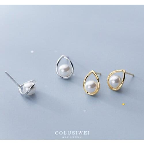 Colusiwei Simple WaterDrop Stud Earrings for Women Genuine 925 Sterling Silver Pearl Ear Pins Fashion Jewelry Brincos Arete