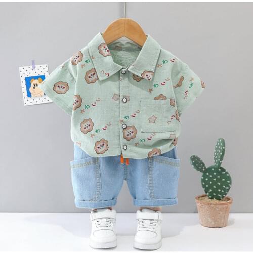 Children Clothes Spring Cartoon Baby Boy Short Sleeve Full Printe Causal Shirts Pants 2Pcs/sets Kid Fashion Toddler Tracksuits