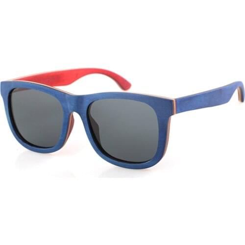 Dropshipping High Quality Outdoor Polarized Boys Custom Logo Kids Designer Blue Square Skateboard Wooden Frame Sunglasses