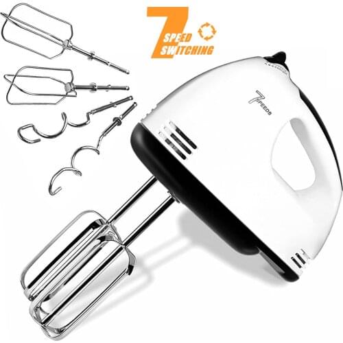 Electric Hand Mixer Stainless Steel Egg-Whisk Includes 2 Beaters & 2 Dough Hooks, Robust & Easy-Clean with 7 Speed Switch Level
