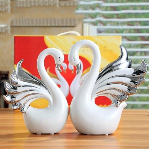 European Swan Couple Ceramic Accessories Home Livingroom Desktop Furnishings Crafts Bookcase Cabinet Store Sculpture Decoration