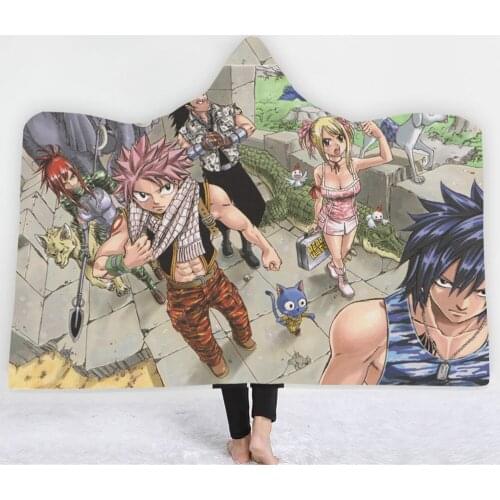 Fairy Tail Blanket 3D Printing Hooded Blanket Fleece Blanket Cartoon Animal Throw Blanket Travel Picnic Wearable Blanket