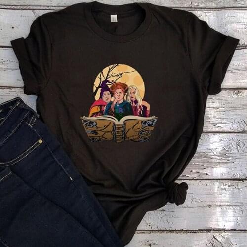Sanderson Sisters Graphic Tee Vintage Clothing Women 2021 Fashion Oversized T Shirt Halloween Aesthetic Women Black Top