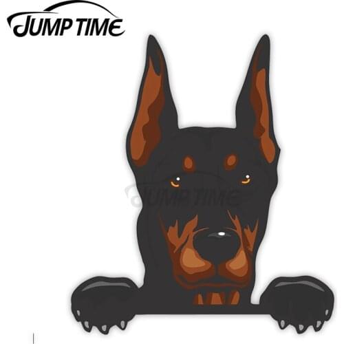 JumpTime 13 x 10.2cm Doberman Pinscher Dog Peek Peeking Peekers Window Vinyl Car Bumper Funny Cute Kids Cartoon Puppy Stickers