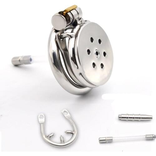 Short Chastity Cage Sex Toys For Men Mastubators Penis Ring Urethral Toys Dilator Urine Penis Plug Metal Cock Ring Bondage Rings