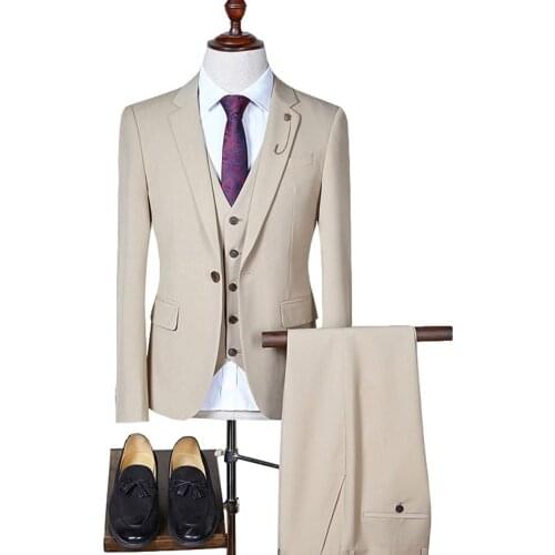 Suit Mens Grey/White/Champagne 3 PiecesSuit Business Groom Jacket Tuxedos For Wedding Evening(Blazer+Vest+Pants)