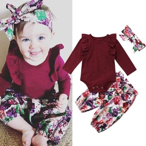 Fashion Newborn Baby Girls Bodysuit Romper Tops Floral Pants Outfits Set Clothes 0-18M