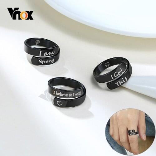 Vnox Personalized Gifts Rings for Men Women Free Custom Engrave Name Stainless Steel Size Adjustable Anniversary Jewelry
