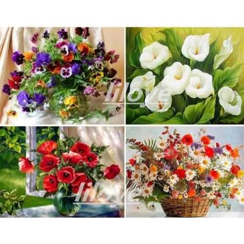 5D DIY Diamond Painting Flowers Vase Cross Stitch Kit Full Drill Embroidery Rose Mosaic Art Pictures of Rhinestones Decor CV566