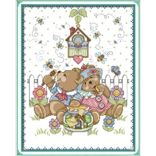 Joy sunday cartoon style Naughty bears' heaven small dimensions cross stitch kits for beginers needle stitching