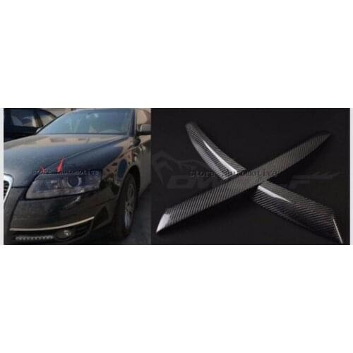 Real Carbon Fiber Headlight Eyelids Eyebrows Cover Trim 2pcs Fit For Audi A6 C6 4F 2004~2011
