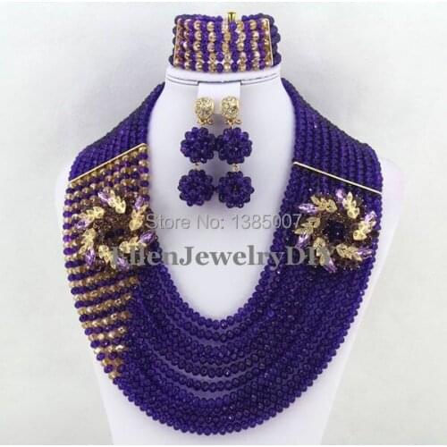2019 New Purple Crystal Beads Nigerian Wedding African Crystal Beads Jewellery Sets Crystal Bridal Jewelry parure WS4175