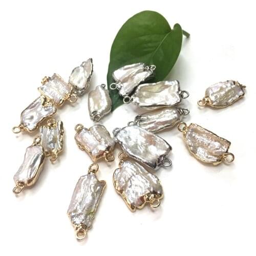 Natural Freshwater Pearl Pendant irregular Double hole connector Pendants for Jewelry Making DIY Bracelet Necklaces Accessories