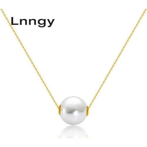 Lnngy 18K Yellow Gold Natural Cultured Freshwater Pearl Trendy Gold Music Pendant Necklace for Lady Birthday Link Chain Gift