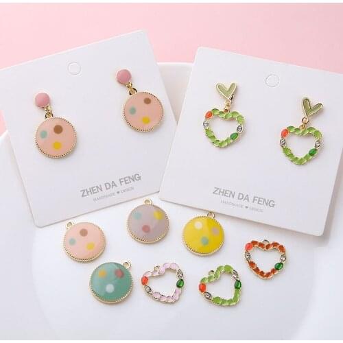 Oil Drop Polka Dots Style Round Hollow Out Heart DIY Jewelry Charms 30pcs Gold Tone Plated Oil Drop Enamel Oil Drop Pendants