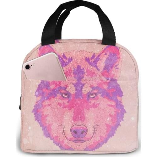 Portable Lunch Bag Watercolor Wolf Thermal Insulated Lunch Box Tote Cooler Bag Bento Pouch Lunch Container Food Storage Bag