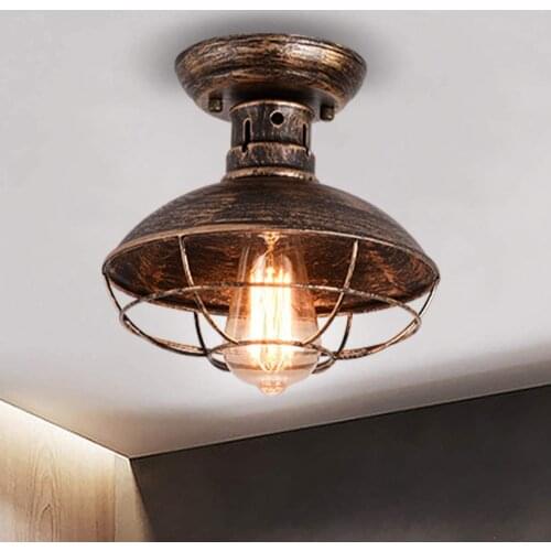 Retro Cage Ceiling Light Fixtures Silver Grey Semi Flush Mount with E26 Base Lighting for Kitchen Porch Hallway Farmhouse lamp