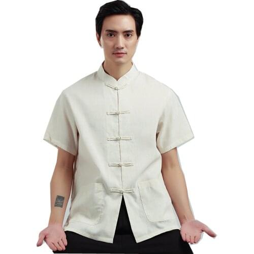 Shanghai Story Mans cotton shirt chinese traditional top male chinese kungfu shirt chinese shirt for men beige