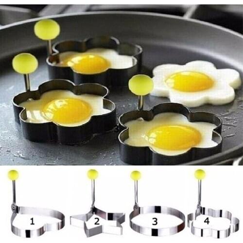Hand Stainless Steel Heart/Star/Circle/Flower Shaper Fried Egg & Pancake Rings Mould , Home Omelette Gadgets for Egg Cooker