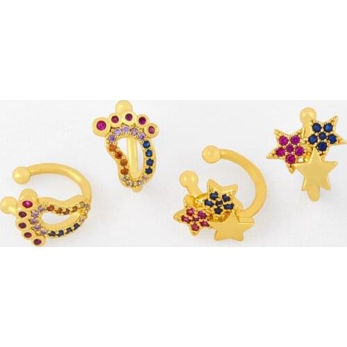 FLOLA Gold Cute Star Ear Cuffs For Women Multicolor Small Footprint Clip On Earrings Without Piercing CZ Rainbow Jewelry ersu47