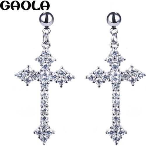 High Quality Inlaid Cross Dangle Earrings,New Listing Crystal Cross Earrings,Fashion Jewelry Earrings For Woman GLE3737