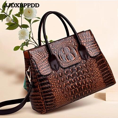 Fashion Luxury Brand Crocodile Bag Women leather Shoulder Bag crocodile Skin Handbag Ladies Messenger Tote Women Bag Black