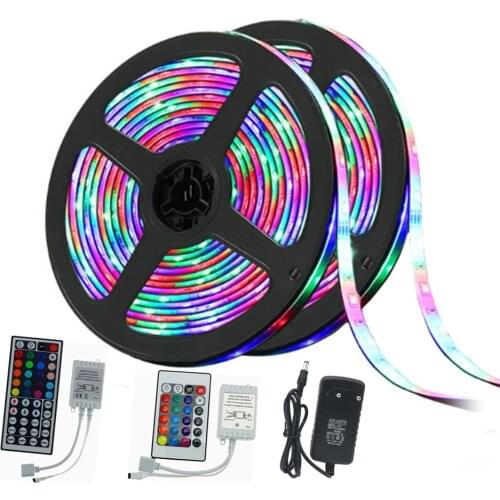 LED Strip Light RGB SMD 2835 Flexible Ribbon led light strip RGB 5M 10M 15M Tape Diode DC 12V+24key 44key Remote Control+Adapter