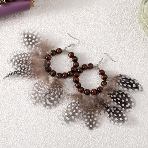 Vintage Wooden Beaded Feather Earring Bohemian Originality Party Holiday Hot Sale Unique Fashion Trendy Earrings for Women