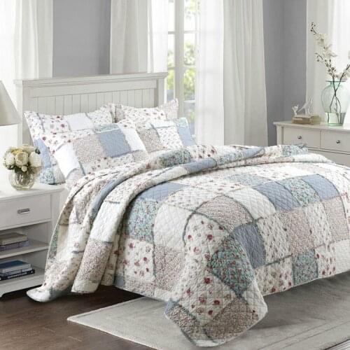 Quality Floral Quilt Set 3PCS Bedspread on the Bed Quilted Bedding Cotton Bed Cover Pillowcase Queen Size Summer Coverlet