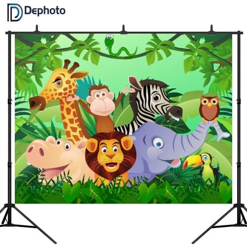 DePhoto photography background for photo cartoon animal green leaves forest cute baby child birthday Jungle party backdrop