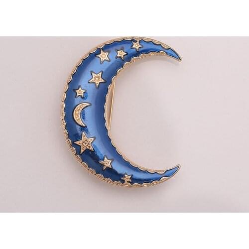 New Fashion Enamel Blue Starry Sky Moon Star Brooch Badge Pin Elegant Vintage Clothes Accessories Party Jewelry For Women Gift