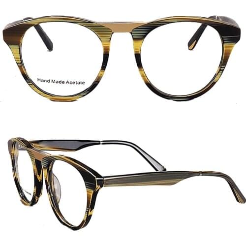 Womens Round Optical Glass Frames Men Vintage Fashion Eyeglass Frames Light Acetate Prescription Spectacles Striped Eyewear