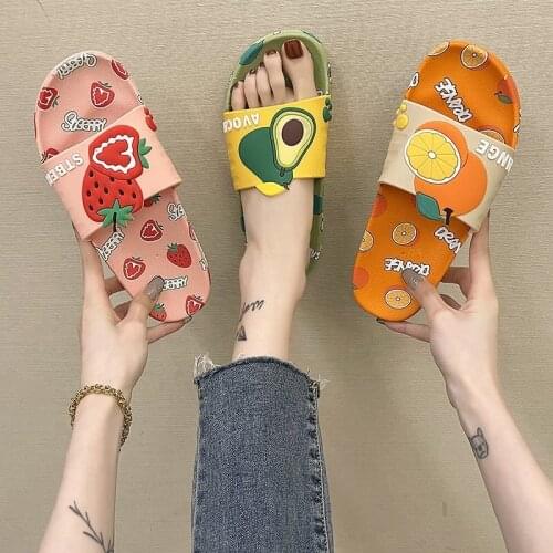 Summer Fruit Slides Women Slippers Home Cute Cartoon Beach Indoor Slippers Women Non-Slip Soft Sole Bathroom Shoes Flip Flops