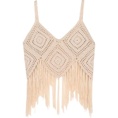 2021 ladies temperament fashion new hollow knit sweater women short tassel camisole v-neck solid color pullover top