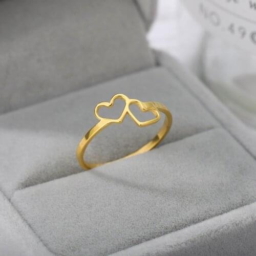 Female Double Heart-shaped Ring Jewelry Womens Stainless Steel Rings Fashion Wedding Round Finger Rings Gifts For Girls Party