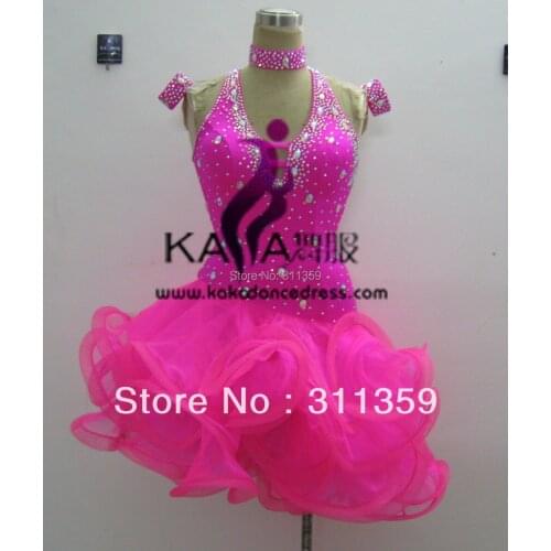 New Competition pink Latin dance dress,tango salsa samba dance dress,latin dance wear,KAKA-L130331