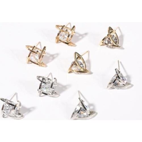 1 Pair Fashion Women Stud Earrings Party Gift Jewelry European and American Trinkets Triangle/Toe Square Zircon Stud Earrings