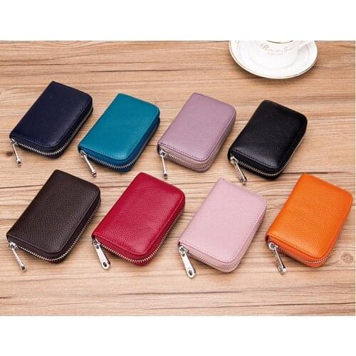 1 Piece Genuine Leather Card Holder Wallet RFID Blocking Short R Credit Card Holder For Women Vintage Coin Purse Fashion Wallets