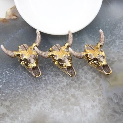 1pcs Vintage Bull head Resin Golden Pendant Longhorn bull Oxhead Necklace For DIY Fashion Jewelry Gift Making Accessories