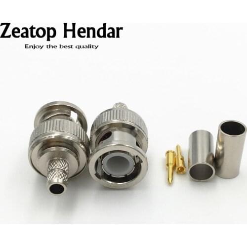 100Pcs Brass 3 in 1 BNC Male Q9 Crimp RG58 RG142 RG400 LMR195 RF Coax Cable Straight Connector for CCTV Cameras Plug Adapter