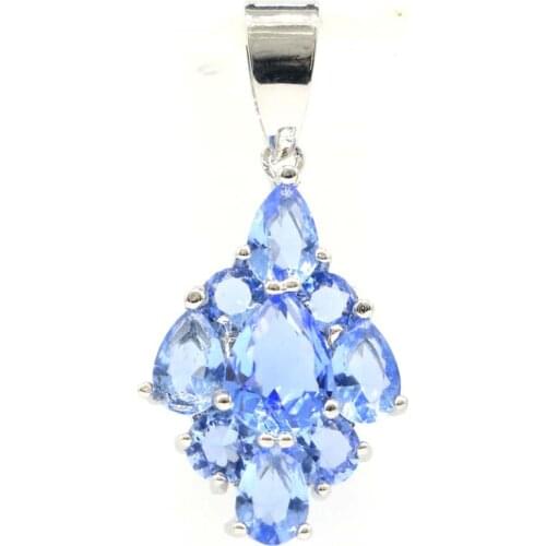 31x21mm European Design Created Rhodolite Garnet Paris Blue Topaz Bride Wedding Silver Pendant Dating